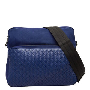 BOTTEGA VENETA Blue Leather Intrecciato Messenger Shoulder Bag